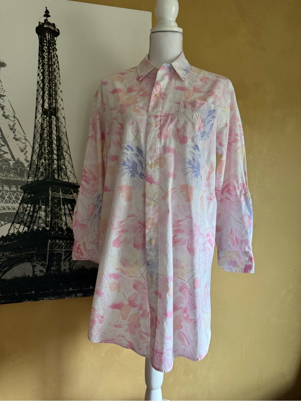 Ralph Lauren Pastel Floral Button-Down Night Shirt - Pink & Blue